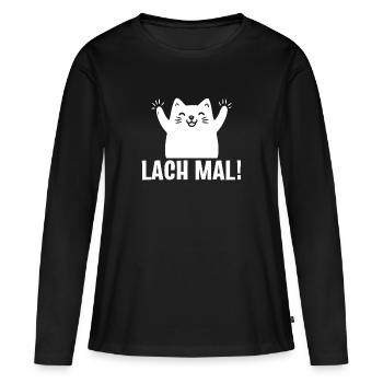 Kawaii Katze | Lach mal! - Frauen Premium Bio Langarmshirt - Schwarz - Vorne - Julia (174cm)