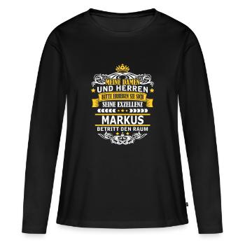 MARKUS - Frauen Premium Bio Langarmshirt - Schwarz - Vorne - Julia (174cm)