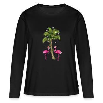 Tropisches Flamingo-Weihnachten - Frauen Premium Bio Langarmshirt - Schwarz - Vorne - Julia (174cm)