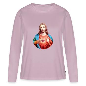 Jésus-Christ | Mon Dieu - T-shirt manches longues Premium bio Femme - rose poudré - Devant - Julia (174cm)