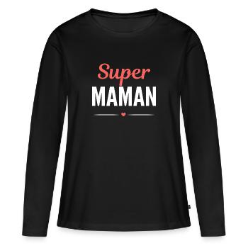 Super maman cadeau humour fête des mères - T-shirt manches longues Premium bio Femme - noir - Devant - Julia (174cm)