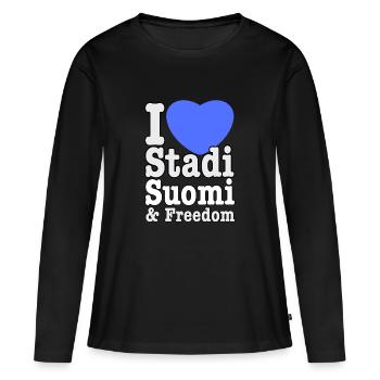J’adore Stadi Suomi et Freedom - T-shirt manches longues Premium bio Femme - noir - Devant - Julia (174cm)