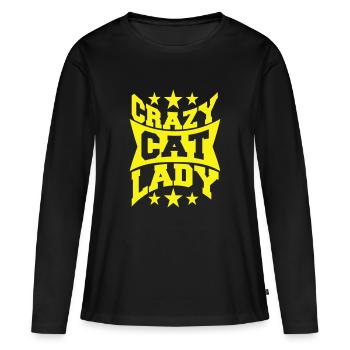Chat fou Dame Texte Folle Femme Chats Amour - T-shirt manches longues Premium bio Femme - noir - Devant - Julia (174cm)