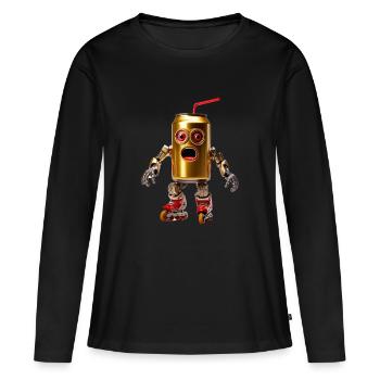Canette de bière avec paille - T-shirt manches longues Premium bio Femme - noir - Devant - Julia (174cm)