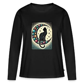 Chat Noir Luna - T-shirt manches longues Premium bio Femme - noir - Devant - Julia (174cm)