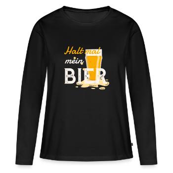 Lustiger Spruch: Halt mal mein Bier. - Frauen Premium Bio Langarmshirt - Schwarz - Vorne - Julia (174cm)