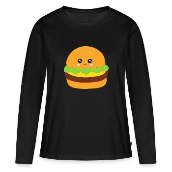 Kawaii Burger Kawaii Chibi Nourriture Kawaii - T-shirt manches longues Premium bio Femme - noir - Devant - Julia (174cm)