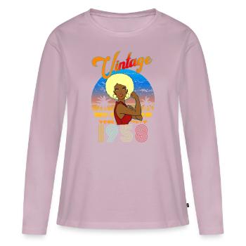 Anniversaire 1958 vintage Femme Afro Blonde - T-shirt manches longues Premium bio Femme - rose poudré - Devant - Julia (174cm)