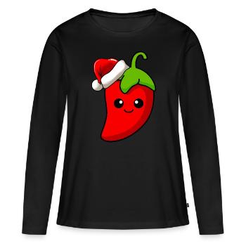 Chilli Weihnachten Comic Xmas - Frauen Premium Bio Langarmshirt - Schwarz - Vorne - Julia (174cm)