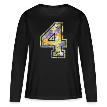 Numero 4 fleur, Équipe Foot, basket université - T-shirt manches longues Premium bio Femme - noir - Devant - Julia (174cm)