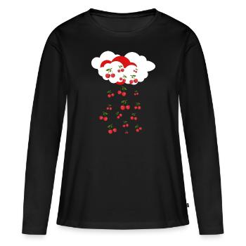 Pluie de cerises - T-shirt manches longues Premium bio Femme - noir - Devant - Julia (174cm)