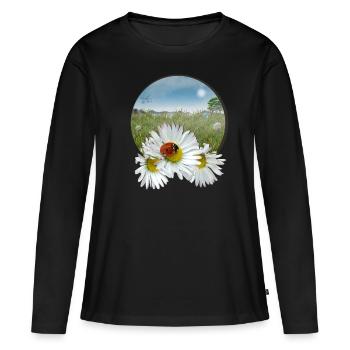 Prairie d’été - T-shirt manches longues Premium bio Femme - noir - Devant - Julia (174cm)