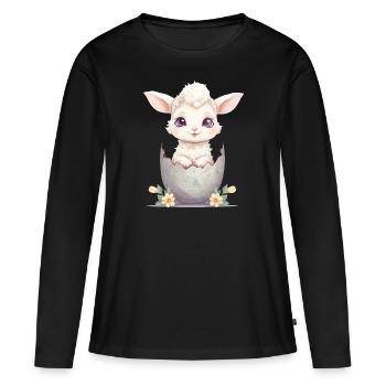 süßes Lamm in Eierschale - Liebenswertes - Frauen Premium Bio Langarmshirt - Schwarz - Vorne - Julia (174cm)