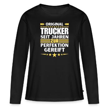 Trucker mûri à la perfection - T-shirt manches longues Premium bio Femme - noir - Devant - Julia (174cm)