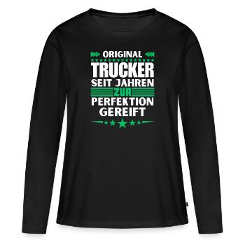 Trucker mûri à la perfection - T-shirt manches longues Premium bio Femme - noir - Devant - Julia (174cm)