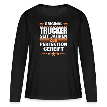 Trucker mûri à la perfection - T-shirt manches longues Premium bio Femme - noir - Devant - Julia (174cm)