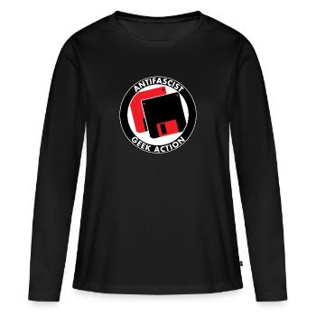 ACTION GEEK ANTIFASCISTE - T-shirt manches longues Premium bio Femme - noir - Devant - Julia (174cm)