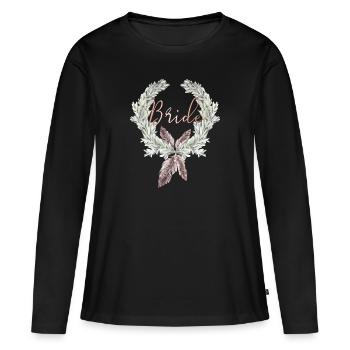 Boho Bride Lorbeerkranz JGA Hochzeit - Frauen Premium Bio Langarmshirt - Schwarz - Vorne - Julia (174cm)