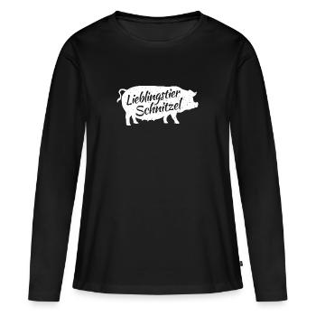 Schnitzel Fan Lieblingstier Schwein Fleischesser - Frauen Premium Bio Langarmshirt - Schwarz - Vorne - Julia (174cm)