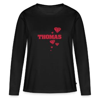 Geschenkidee Thomas - Frauen Premium Bio Langarmshirt - Schwarz - Vorne - Julia (174cm)