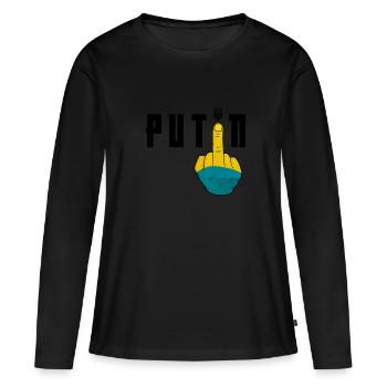 Fuck Poutine | Soutenir l’Ukraine - T-shirt manches longues Premium bio Femme - noir - Devant - Julia (174cm)