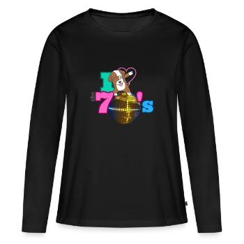 Dabbing Dog I LOVE THE 70's - Frauen Premium Bio Langarmshirt - Schwarz - Vorne - Julia (174cm)