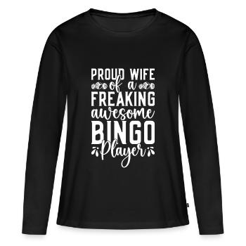 Joueur De Bingo Fière Épouse D’un Joueur De Bingo - T-shirt manches longues Premium bio Femme - noir - Devant - Julia (174cm)