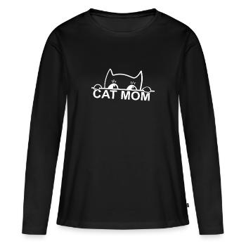 Maman chat - T-shirt manches longues Premium bio Femme - noir - Devant - Julia (174cm)