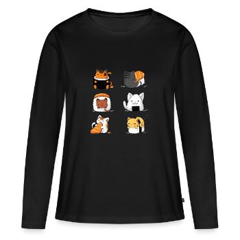 SUSHI KATZE - Frauen Premium Bio Langarmshirt - Schwarz - Vorne - Julia (174cm)