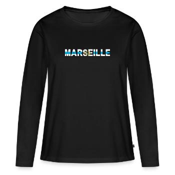 Marseille - Frauen Premium Bio Langarmshirt - Schwarz - Vorne - Julia (174cm)