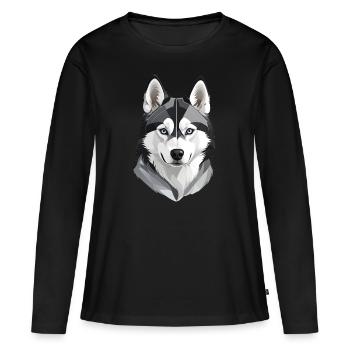 Tête de husky mignonne - T-shirt manches longues Premium bio Femme - noir - Devant - Julia (174cm)