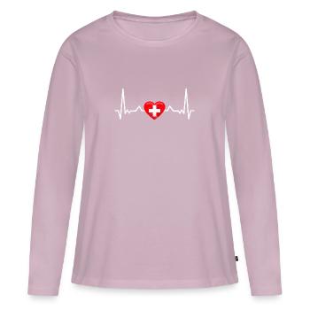Herzschlag Schweiz Vintage Schweizerische Flagge - Frauen Premium Bio Langarmshirt - Altrosa - Vorne - Julia (174cm)