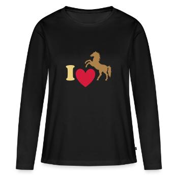 ★ Les couleurs de conception peuvent être modifiées ★ J'adore les chevaux - T-shirt manches longues Premium bio Femme - noir - Devant - Julia (174cm)