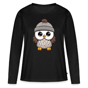 Hibou Comic Hiver Cosy - T-shirt manches longues Premium bio Femme - noir - Devant - Julia (174cm)