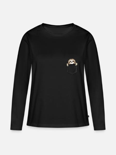 Für Faultier-Fans Lustiges Baby Faultier In Tasche - Frauen Premium Bio Langarmshirt - Schwarz