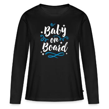 Bébé à bord - annonce de grossesse naissance - T-shirt manches longues Premium bio Femme - noir - Devant - Julia (174cm)