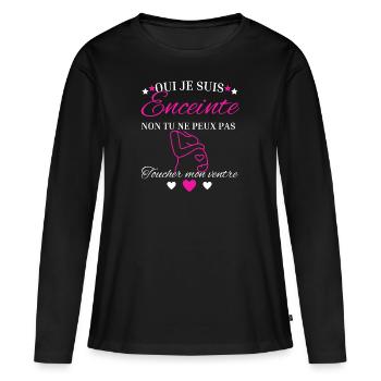 Ne touche pas mon ventre - T-shirt manches longues Premium bio Femme - noir - Devant - Julia (174cm)