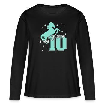 10. Geburtstag Reiten Pferd Reitstall - Frauen Premium Bio Langarmshirt - Schwarz - Vorne - Julia (174cm)