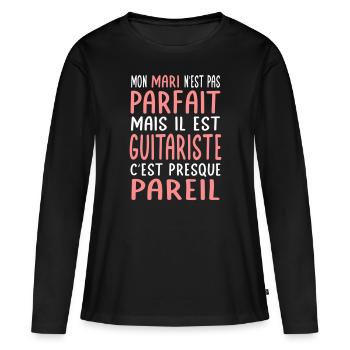 Mein Mann ist nicht perfekt, aber er ist Gitarrist - Frauen Premium Bio Langarmshirt - Schwarz - Vorne - Julia (174cm)