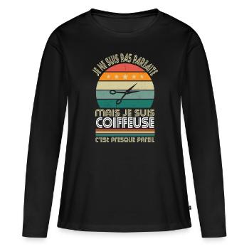 Je ne suis pas parfaite mais je suis coiffeuse - T-shirt manches longues Premium bio Femme - noir - Devant - Julia (174cm)