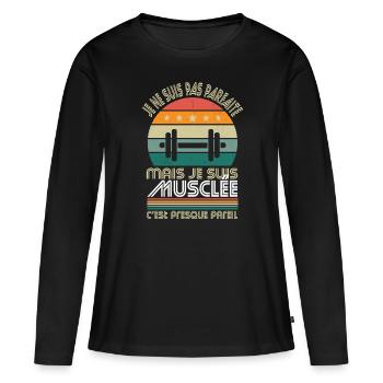 Musculation - Pas parfaite mais musclée - T-shirt manches longues Premium bio Femme - noir - Devant - Julia (174cm)