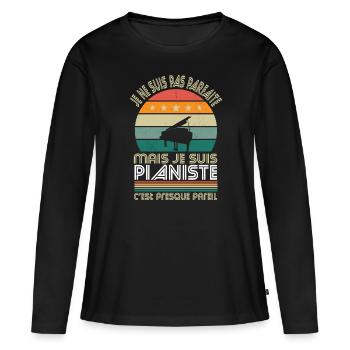 Je ne suis pas parfaite mais je suis pianiste - T-shirt manches longues Premium bio Femme - noir - Devant - Julia (174cm)