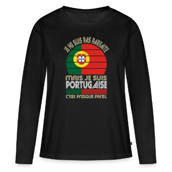 Je ne suis pas parfaite mais je suis Portugaise - T-shirt manches longues Premium bio Femme - noir - Devant - Julia (174cm)