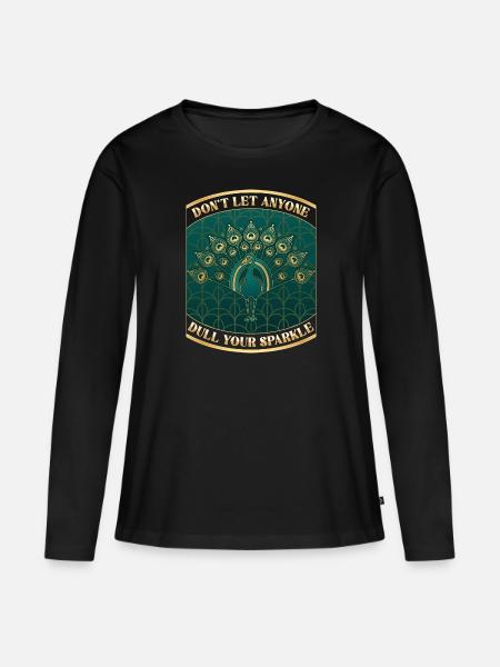 Pfau Art Deco Don’t let anyone dull your sparkle - Frauen Premium Bio Langarmshirt - Schwarz