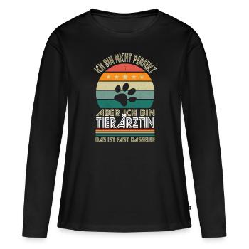 Ich bin nicht perfekt aber ich bin Tierärztin - Frauen Premium Bio Langarmshirt - Schwarz - Vorne - Julia (174cm)