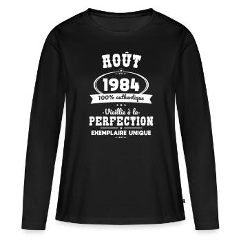 40-jähriges Jubiläum - August 1984 Perfektion - Frauen Premium Bio Langarmshirt - Schwarz - Vorne - Julia (174cm)