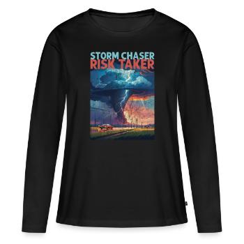 T-Shirt CHASSEUR DE TEMPÊTE - T-shirt manches longues Premium bio Femme - noir - Devant - Julia (174cm)