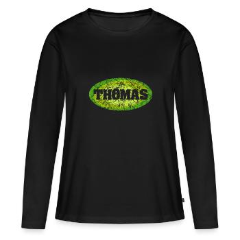 Retro Thomas - Frauen Premium Bio Langarmshirt - Schwarz - Vorne - Julia (174cm)