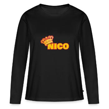 Couronne Nico - T-shirt manches longues Premium bio Femme - noir - Devant - Julia (174cm)