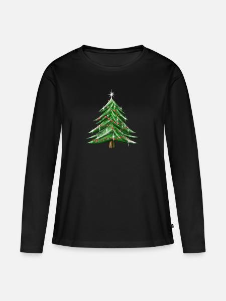 Weihnachtsbaum - Frauen Premium Bio Langarmshirt - Schwarz